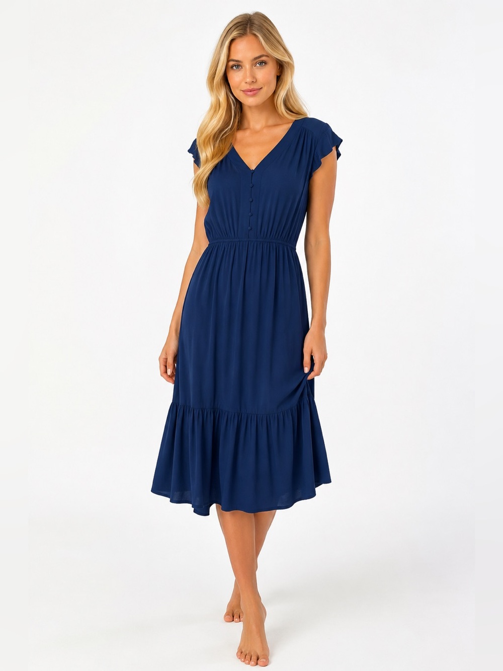 Old Navy Blue Midi Dress Coastal Quiet Luxury Feminine Resort Core S Clean Girl